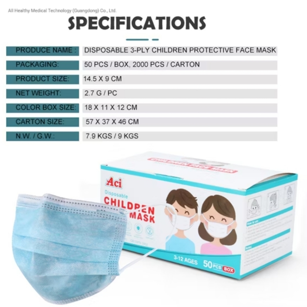 2 x New Disposable Kids Face Mask 100 Pcs Blue 3-12 Years Old